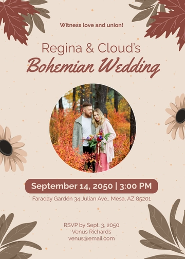 Free Bohemian Fall Wedding Invitation Template to Edit Online