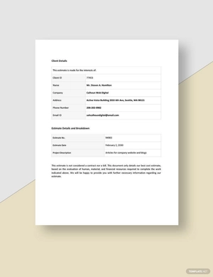Freelance Writer Estimate Template