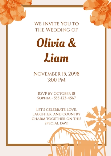 Free Farmhouse Fall Wedding Invitation Template to Edit Online