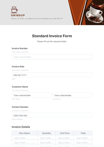 Free Standard Invoice Form Template to Edit Online