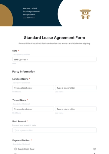Free Standard Lease Agreement Form Template to Edit Online