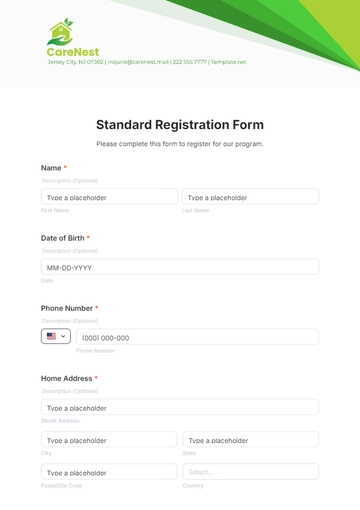Free Standard Registration Form Template to Edit Online