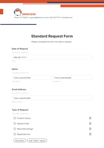 Free Standard Request Form Template to Edit Online