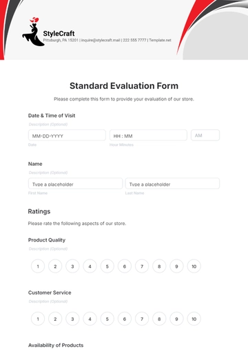 Free Standard Evaluation Form Template to Edit Online