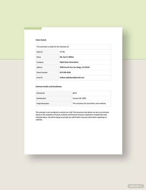Freelance Web Design Estimate Template