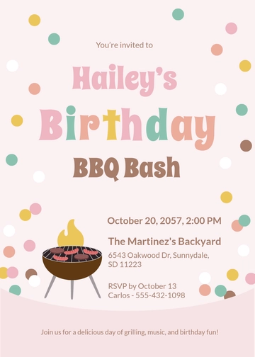 Free Colorful Birthday BBQ Invitation Template to Edit Online