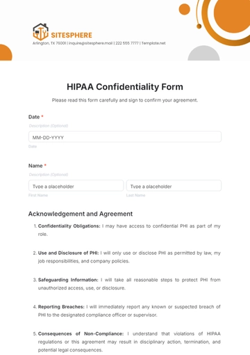 Free HIPAA Confidentiality Form Template to Edit Online