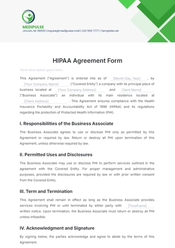 Free HIPAA Agreement Form Template to Edit Online