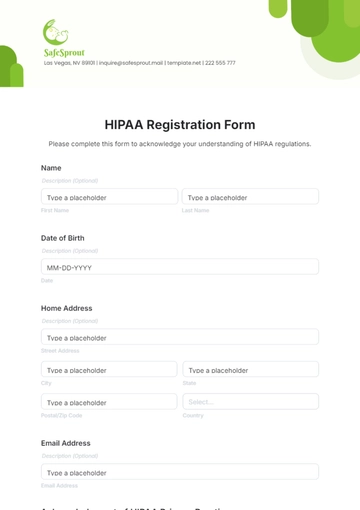 Free HIPAA Registration Form Template to Edit Online