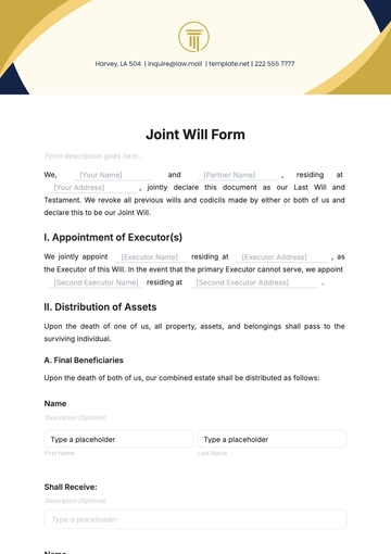 Free Joint Will Form Template to Edit Online