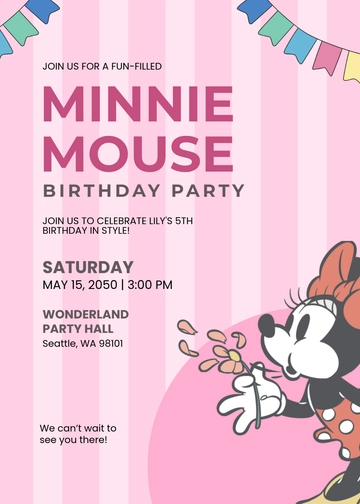 Free Minnie Mouse Birthday Party Invitation Template to Edit Online
