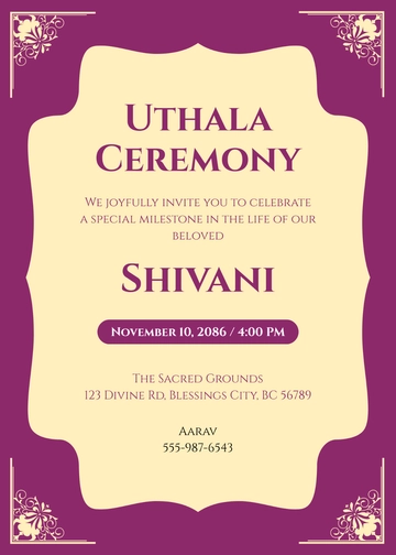 Free Uthala Ceremony Invitation Template to Edit Online