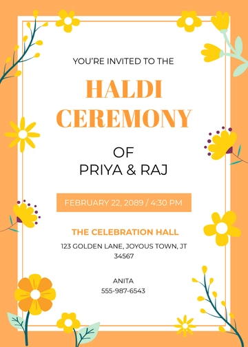 Free Haldi Ceremony Invitation Template to Edit Online