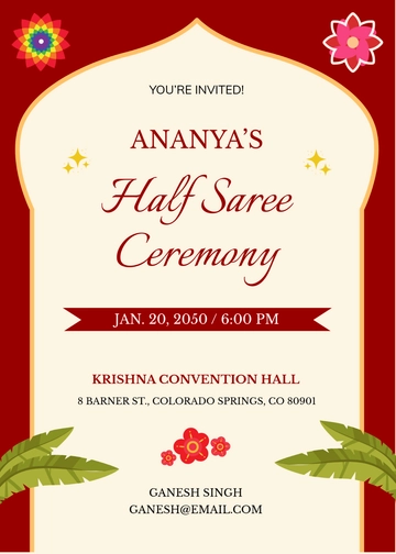 Free Half Saree Ceremony Invitation Template to Edit Online
