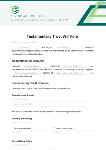 Free Testamentary Trust Will Form Template to Edit Online | Template.net