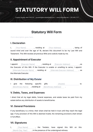 Free Statutory Will Form Template to Edit Online