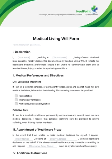 Free Medical Living Will Form Template to Edit Online