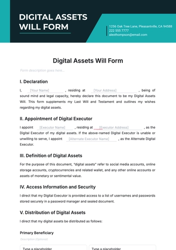 Free Digital Assets Will Form Template to Edit Online | Template.net