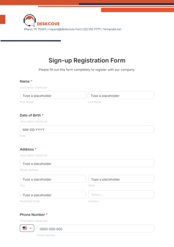 Free Sign-up Registration Form Template to Edit Online