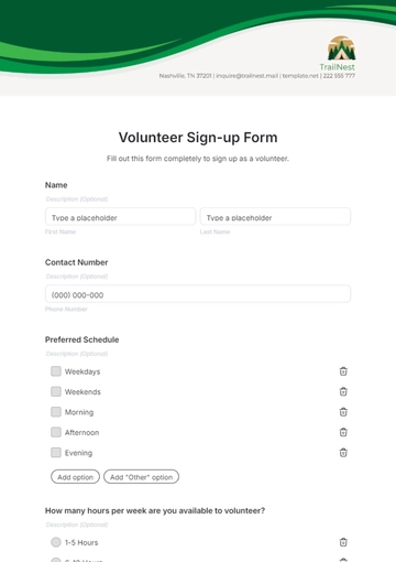 Free Volunteer Sign-up Form Template to Edit Online