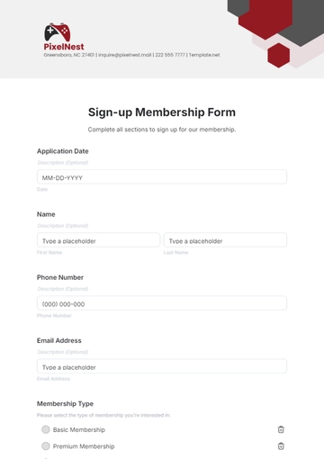 Free Sign-up Membership Form Template to Edit Online