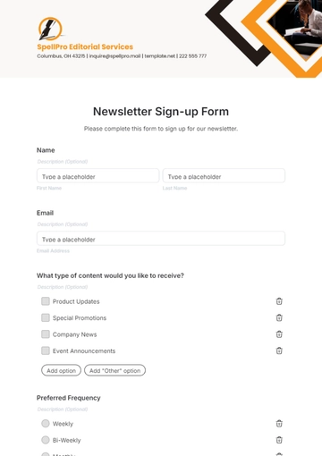 Free Newsletter Sign-up Form Template to Edit Online