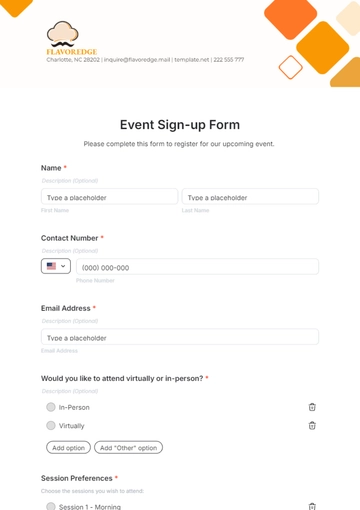 Free Event Sign-up Form Template to Edit Online