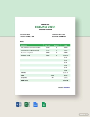 Blank Freelance Order Template