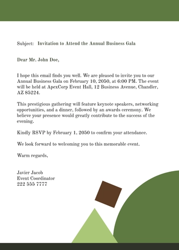 Free Formal Invitation Email Template to Edit Online