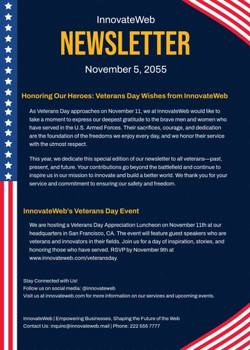 Free Veterans Day Wishes Newsletter Template to Edit Online