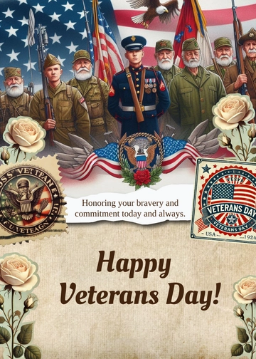Free Vintage Veterans Wishes Template to Edit Online