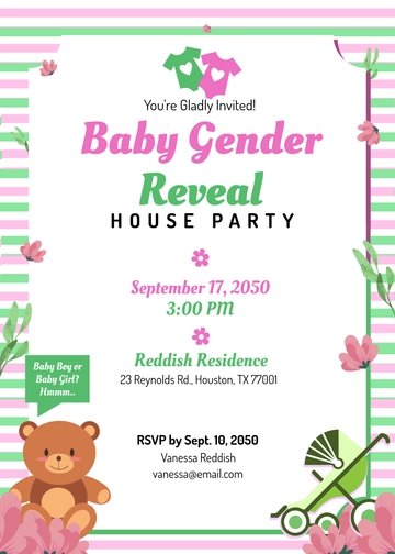 Free Pink and Green Gender Reveal Invitation Template to Edit Online