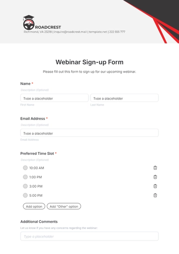Free Webinar Sign-up Form Template to Edit Online