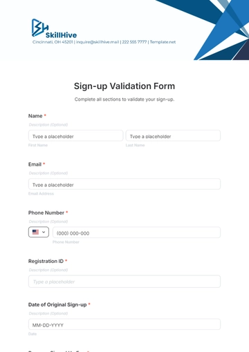 Free Sign-up Validation Form Template to Edit Online