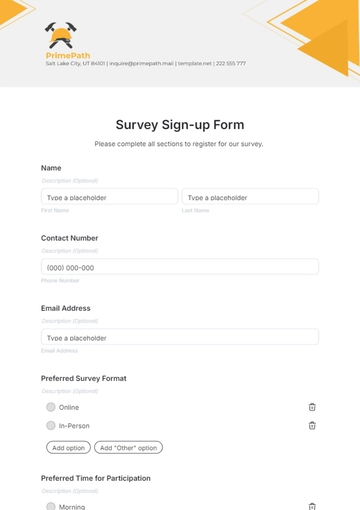 Free Survey Sign-up Form Template to Edit Online