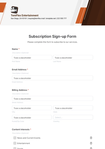 Free Subscription Sign-up Form Template to Edit Online