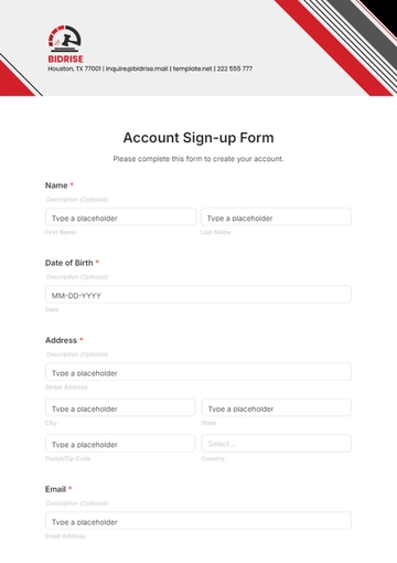 Free Account Sign-up Form Template to Edit Online