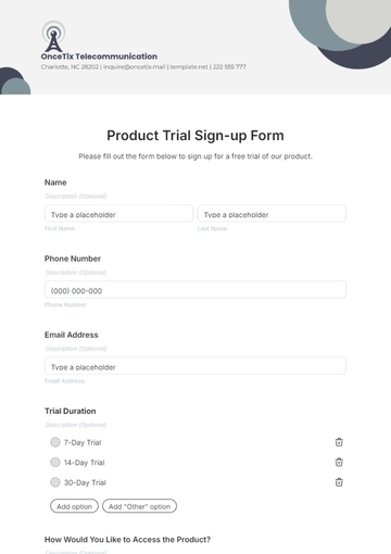 Free Product Trial Sign-up Form Template to Edit Online
