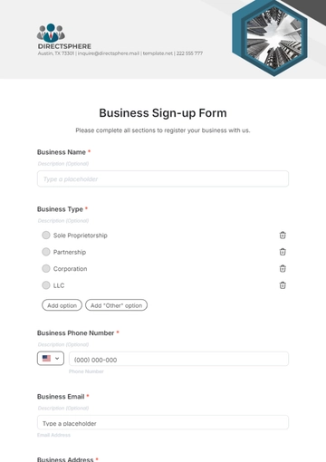 Free Business Sign-up Form Template to Edit Online