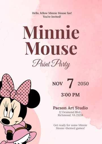 Free Minnie Mouse Watercolor Invitation Template to Edit Online