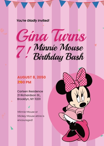 Free Minnie Mouse Themed Birthday Card Template to Edit Online