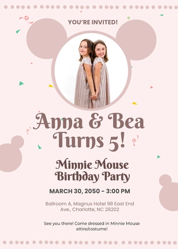 Free Minnie Mouse Invitation for Twins Template to Edit Online