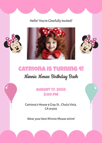 Free Portrait Minnie Mouse Invitation Template to Edit Online