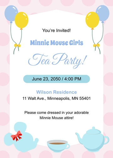 Free Pastel Minnie Mouse Invitation Template to Edit Online