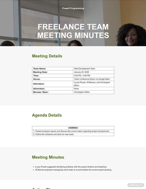 Basic Freelance Meeting Minutes Template