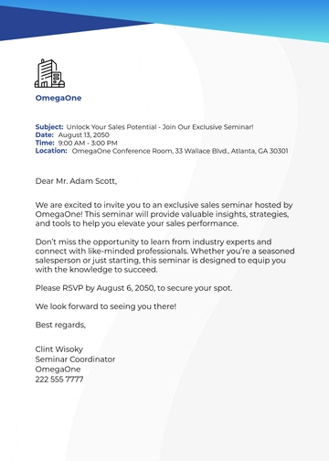 Free Email Seminar Invitation Template to Edit Online