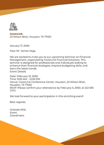 Free Seminar Invitation Letter Template to Edit Online