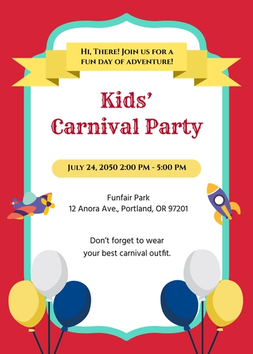Free Kids??? Carnival Party Invitation Template to Edit Online