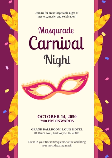 Free Masquerade Carnival Invitation Template to Edit Online | Template.net