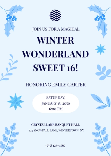 Free Winter Wonderland Sweet 16 Invitation Template to Edit Online